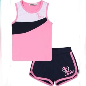 PANSEE Girls Summer Pink Tank Blue Short 2 Piece Set Outfit Size 10